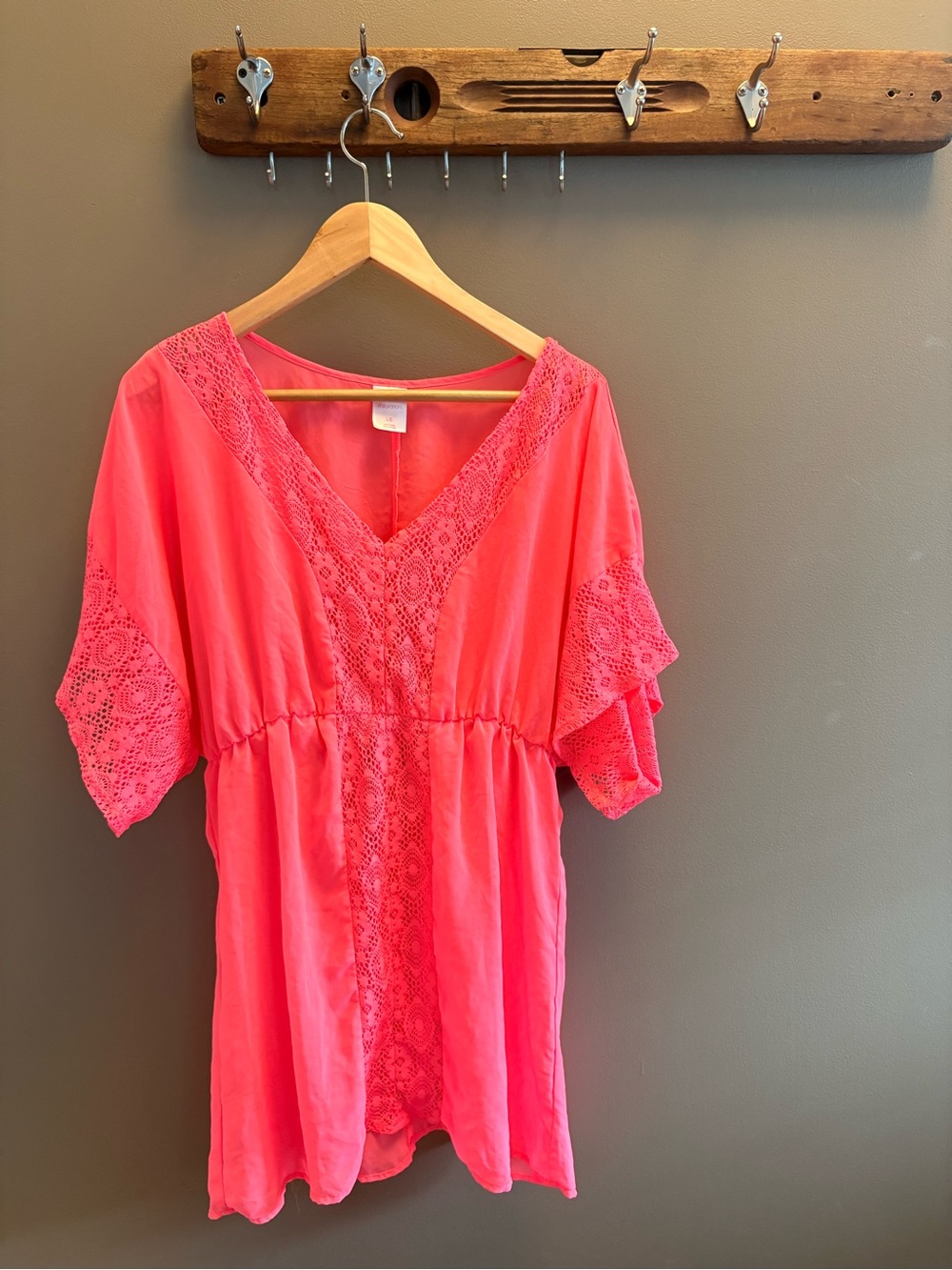 Xhilaration Coral Pink Lace-Trim Swim Coverup